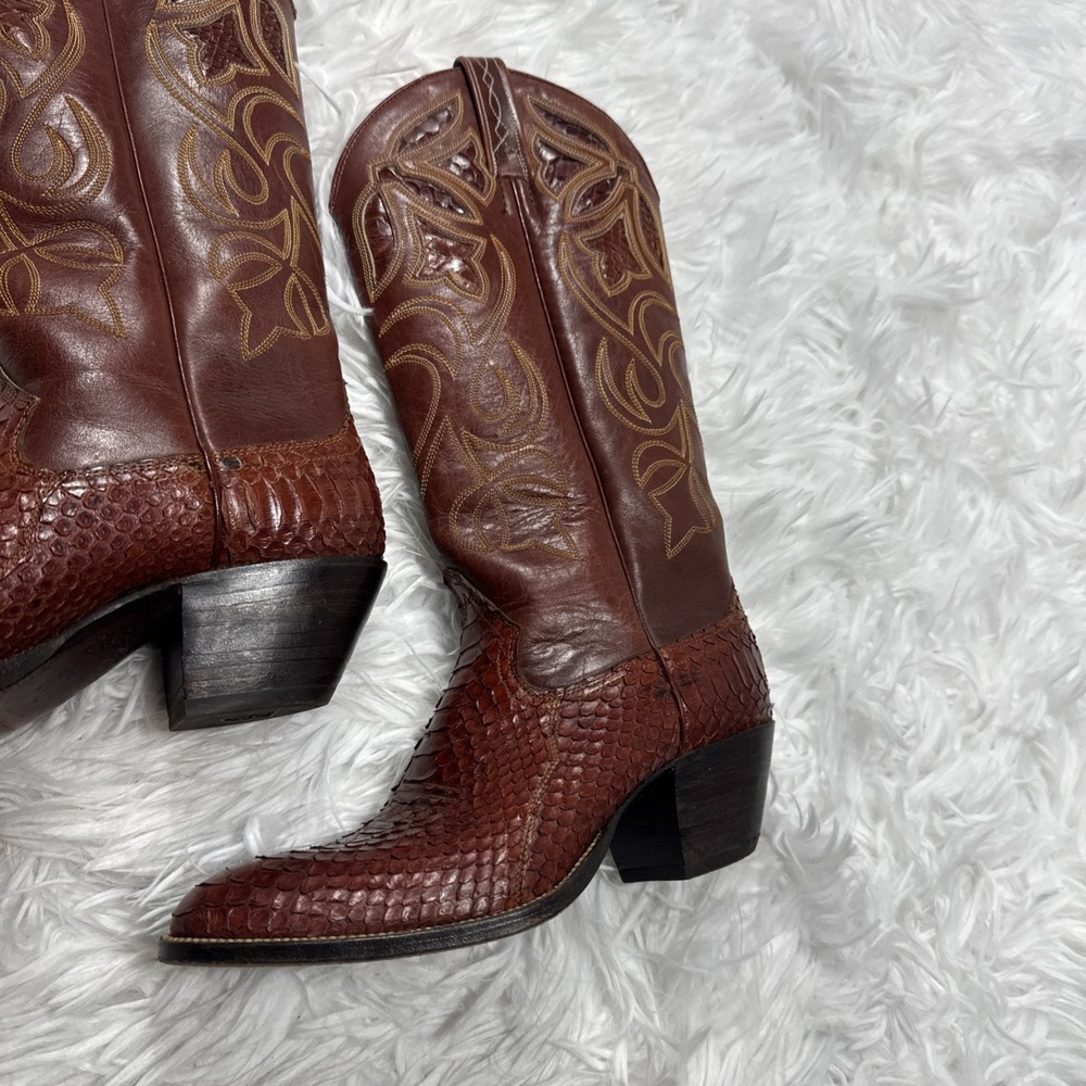Vintage Dan Post Brown Front Cut Python Cowboy Bo… - image 2